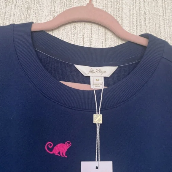 NWT Lilly Pulitzer Size Medium Ballad Sweatshirt Low Tidy Navy Monkey Half Drop - Picture 7 of 11